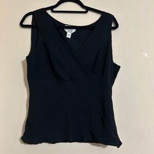 Talbots Pure Silk Black Sleeveless Faux Wrap Sheath Top Women Size 10